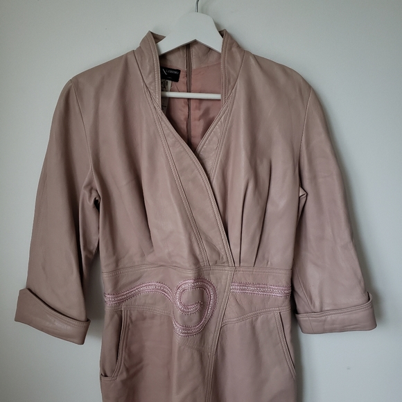 LUXURY VINTAGE Dominic Bellissimo Genuine Leather Dusty Rose Dress - Picture 3 of 16